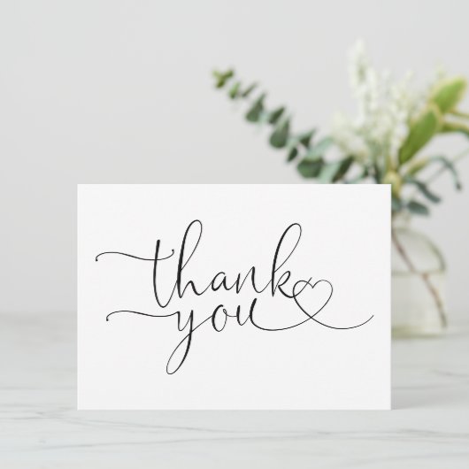 Elegant hart script zwart-wit bedankkaart (Staand voorkant)
