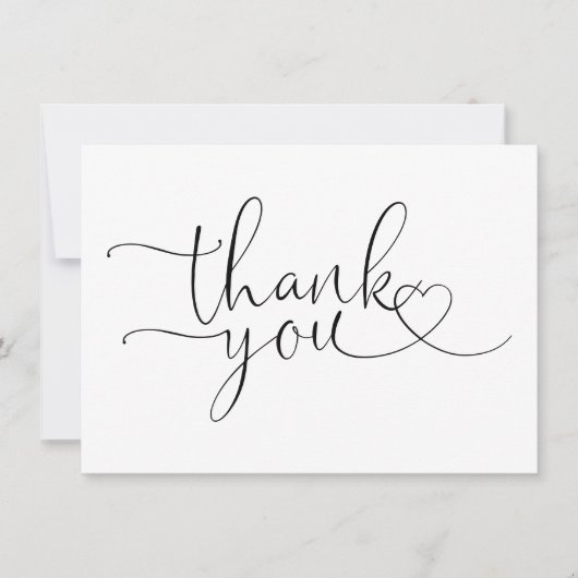 Elegant hart script zwart-wit bedankkaart (Voorkant)