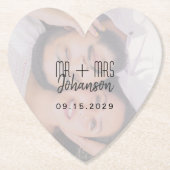 Elegant Hart Trouwfoto Onderzetter (Voorkant)