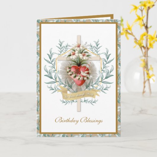 Elegant hart van Maagd Mary Cross Floral Kaart (Gele Bloem)