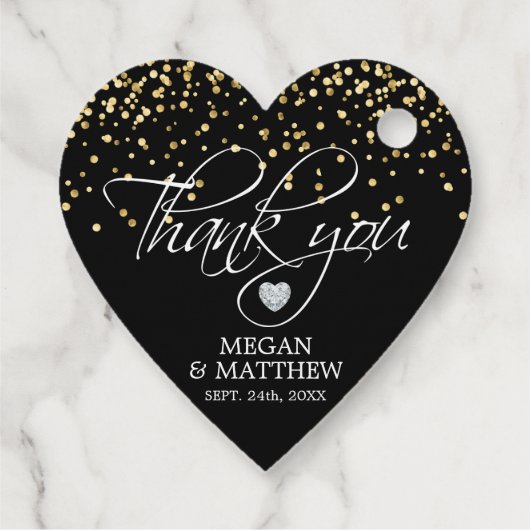 Elegant hart wit zwart & goud bruiloft dank u bedankjes labels (Achterkant)