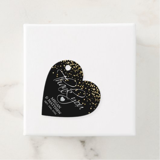 Elegant hart wit zwart & goud bruiloft dank u bedankjes labels (In situ)
