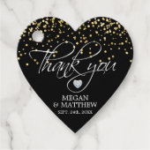 Elegant hart wit zwart & goud bruiloft dank u bedankjes labels (Voorkant)