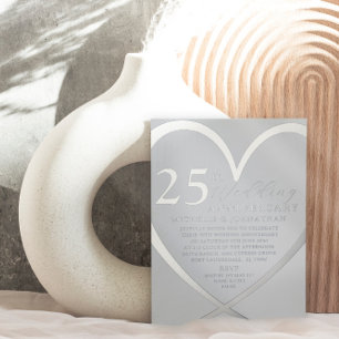 Elegant Hart Zilveren 25-jarig Huwelijksjubileum Folie Uitnodiging