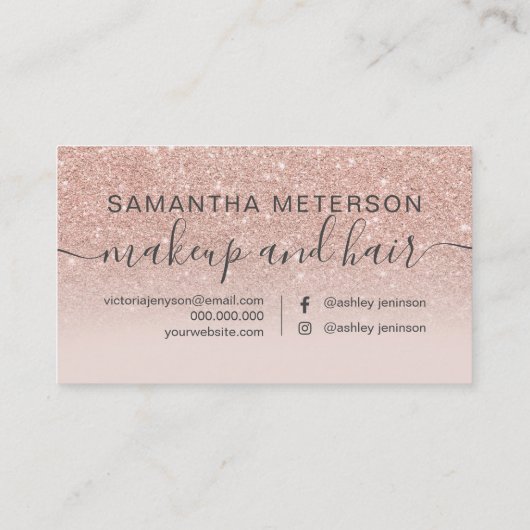 elegant hart zwart roos goud glitter ombre klantenkaartje (Achterkant)