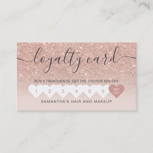 elegant hart zwart roos goud glitter ombre klantenkaartje (Voorkant)