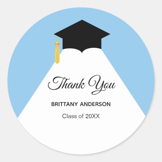 Elegant Hartelijk dank Afstuderen voor lichtblauw Ronde Sticker (Voorkant)