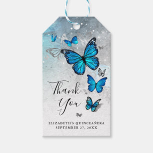 Elegant Hartelijk dank, Silver en Blue Butterfly Cadeaulabel