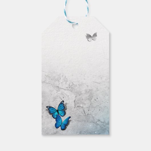 Elegant Hartelijk dank, Silver en Blue Butterfly Cadeaulabel (Achterkant)