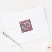 Elegant Hartframe Versierd Met Roze Rozen Vierkante Sticker (Envelop)