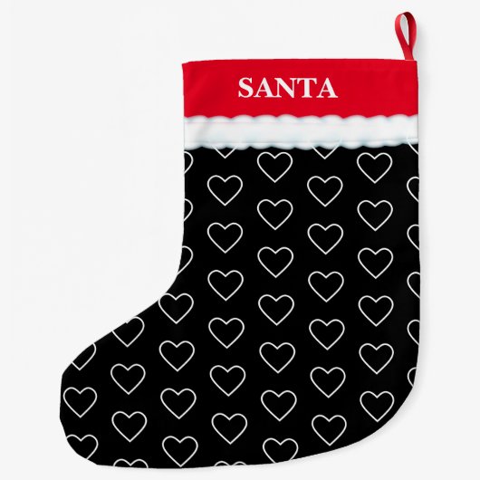Elegant hartpatroon op zwart grote kerstsok (Achterkant)