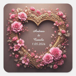 Elegant Hartvormige Lijst Versierd Met Roze Rozen Vierkante Sticker