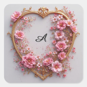 Elegant Hartvormige Lijst Versierd Met Roze Rozen Vierkante Sticker