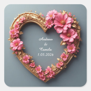 Elegant Hartvormige Lijst Versierd Met Roze Rozen Vierkante Sticker