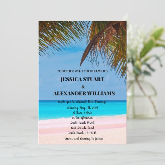 Elegant Hawaii Beach Summer Tropical Wedding Invit Kaart (Staand voorkant)