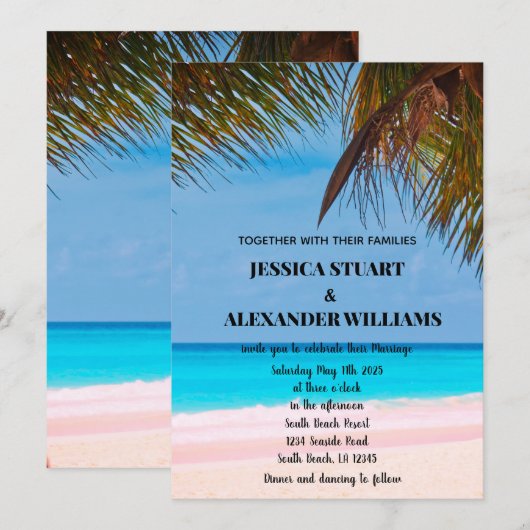 Elegant Hawaii Beach Summer Tropical Wedding Invit Kaart (Voorkant / Achterkant)