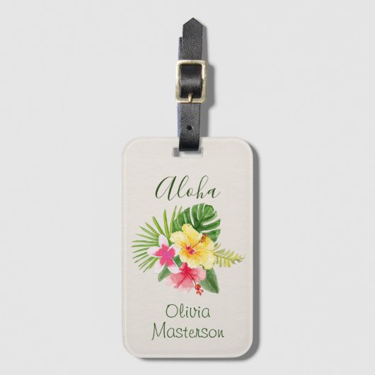 Elegant Hawaiian Aloha Tropical gepersonaliseerd Bagagelabel (Voorkant (verticaal))
