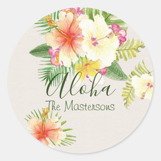 Elegant Hawaiian Aloha Tropical gepersonaliseerd Ronde Sticker (Voorkant)