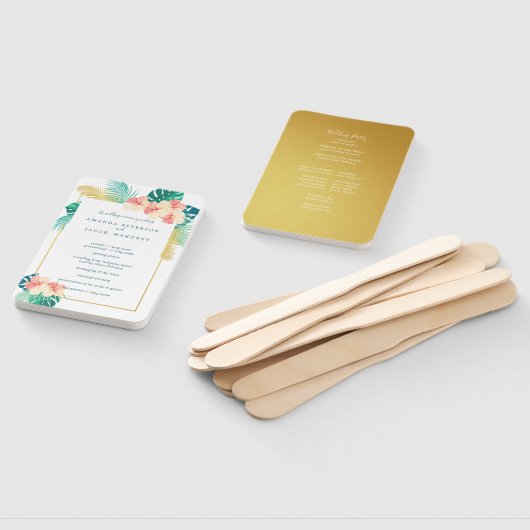 Elegant Hawaiian Hibiscus Trouwprogramma Hand Fan Handwaaier (Niet-gemonteerd)