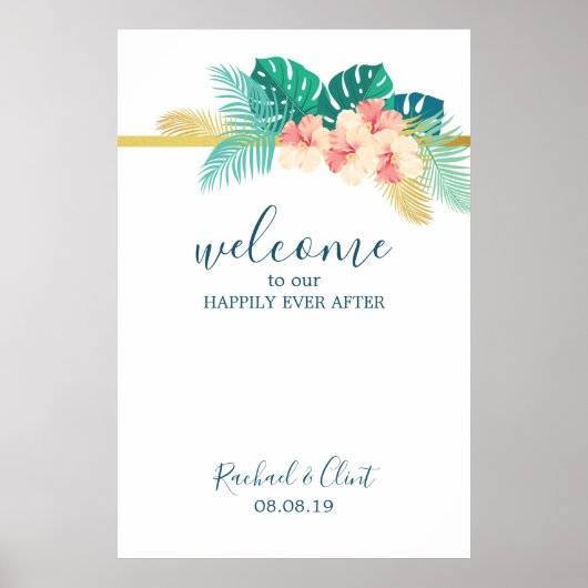 Elegant Hawaiian Hibiscus Wedding Welcome Poster (Voorkant)