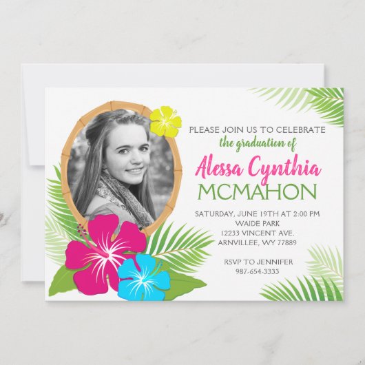 Elegant Hawaiian Luau Afstuderen Foto Kaart (Voorkant)