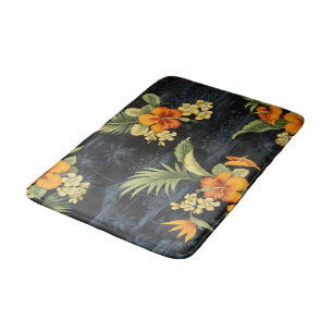 Elegant Hawaiian Oranje Hibiscus Flower Pattern Badmat