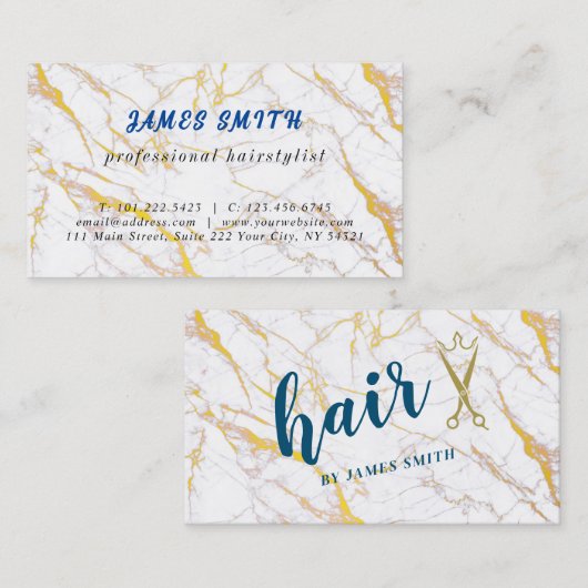 Elegant Hear Style White Marble Visitekaartje (Voorkant / Achterkant)