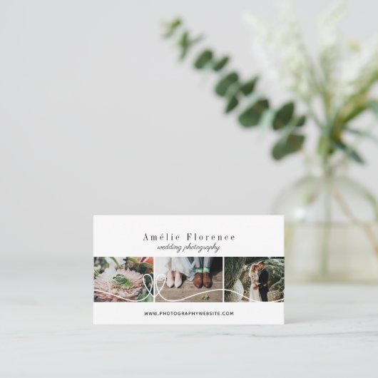 Elegant Heart 3 Foto Collage Weddenschap Fotograaf Visitekaartje (Staand voorkant)