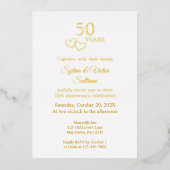 Elegant Heart 50th Wedding Anniversary Party Gold Folie Uitnodiging (Voorkant)