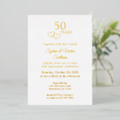 Elegant Heart 50th Wedding Anniversary Party Gold Folie Uitnodiging (Staand Voorkant)