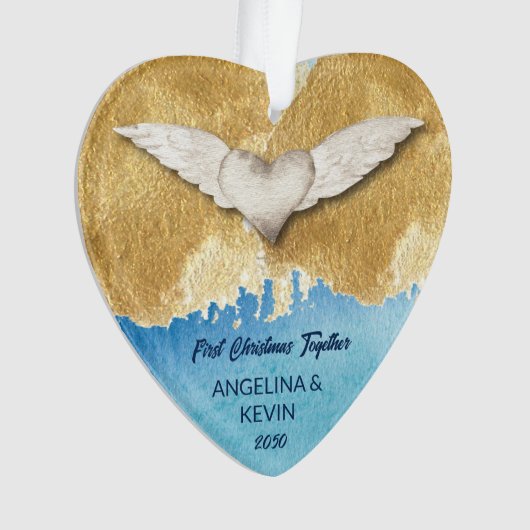 Elegant Heart Angel Wings First Kerstmis Ornament (voorkant)