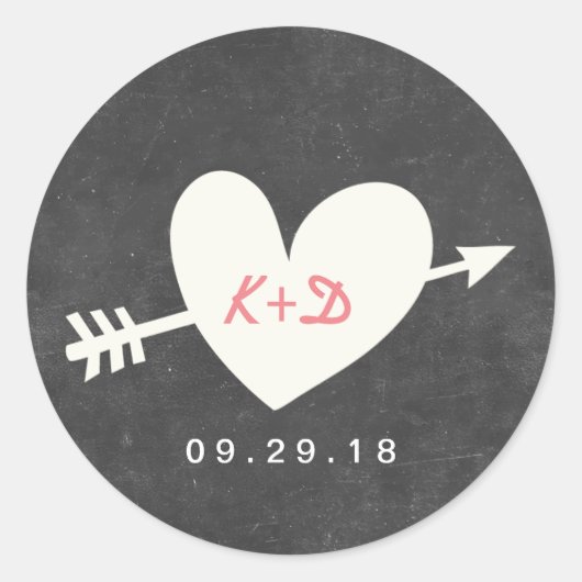 Elegant Heart & Arrow Chalkboard Wedding Ronde Sticker (Voorkant)