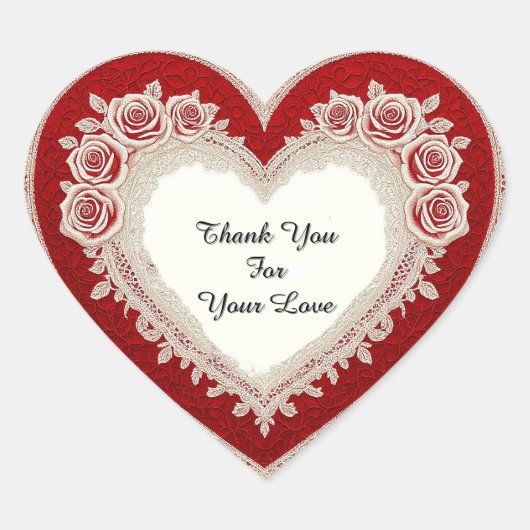 Elegant Heart Card With Red Roses Hart Sticker (Voorkant)