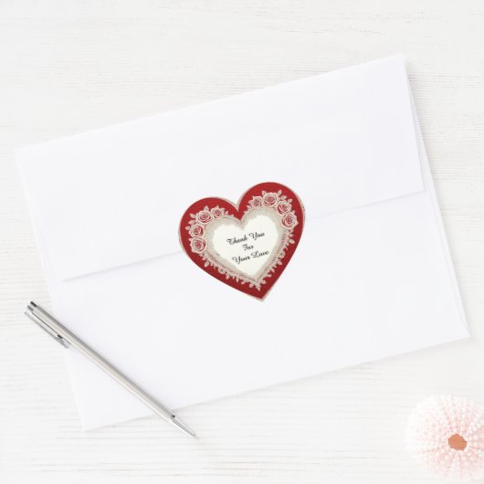 Elegant Heart Card With Red Roses Hart Sticker (Envelop)