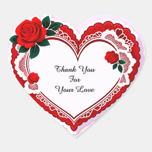 Elegant Heart Card With Red Roses Hart Sticker (Voorkant)