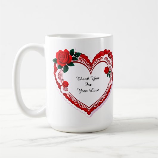 Elegant Heart Card With Red Roses Koffiemok (Links)
