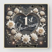 Elegant Heart Design voor Jubilea Vierkante Klok (Voorkant)