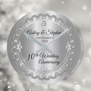 Elegant Heart Diamonds 10th Wedding Jubileum Ronde Klok