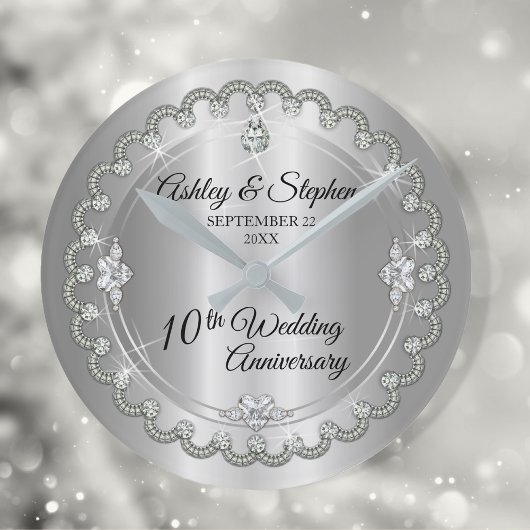 Elegant Heart Diamonds 10th Wedding Jubileum Ronde Klok