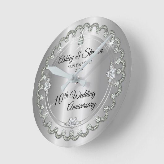 Elegant Heart Diamonds 10th Wedding Jubileum Ronde Klok (Hoek)