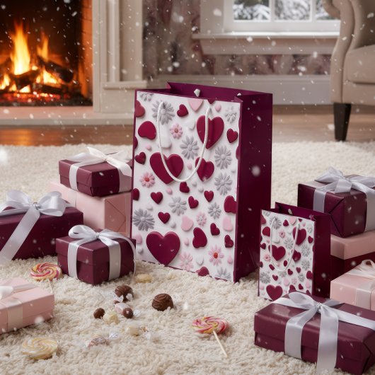 Elegant Heart & Floral Gift Bag Medium Cadeauzakje
