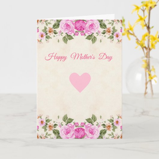 Elegant Heart & Flowers Moederdag Kaart (Gele Bloem)