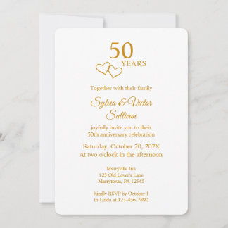 Elegant Heart Golden 50th Wedding Anniversary Kaart