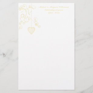 Elegant Heart Golden Wedding Jubileum Briefpapier