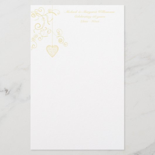Elegant Heart Golden Wedding Jubileum Briefpapier (Voorkant)