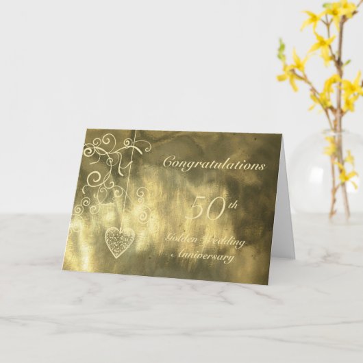 Elegant Heart Golden Wedding Jubileum Kaart (Gele Bloem)