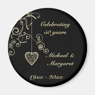 Elegant Heart Golden Wedding Jubileum Magneet