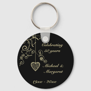 Elegant Heart Golden Wedding Jubileum Memento Sleutelhanger