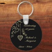 Elegant Heart Golden Wedding Jubileum Memento Sleutelhanger (Voorkant)