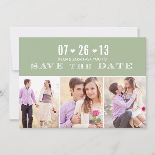 Elegant Heart Green bewaart de data met foto's Save The Date (Voorkant)